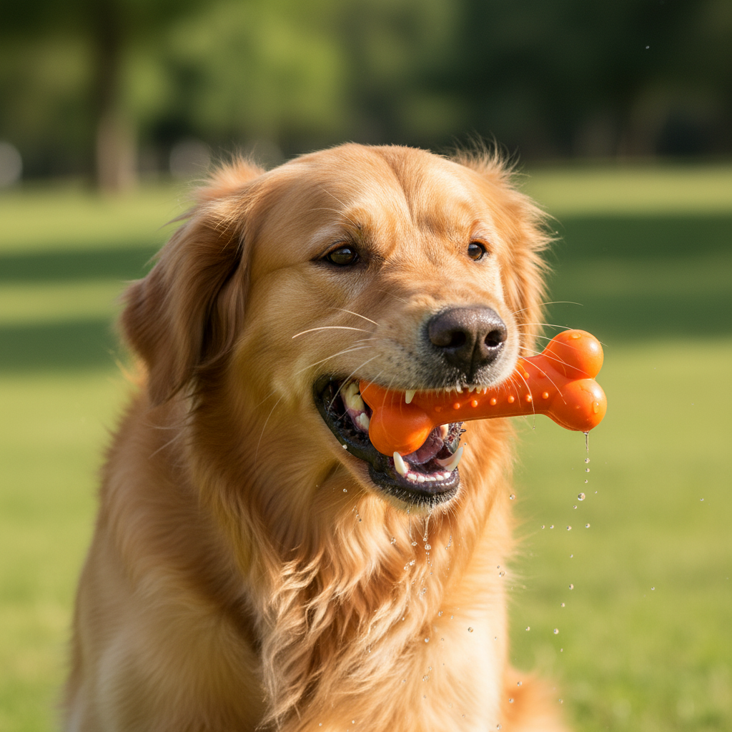 金毛犬咬骨头