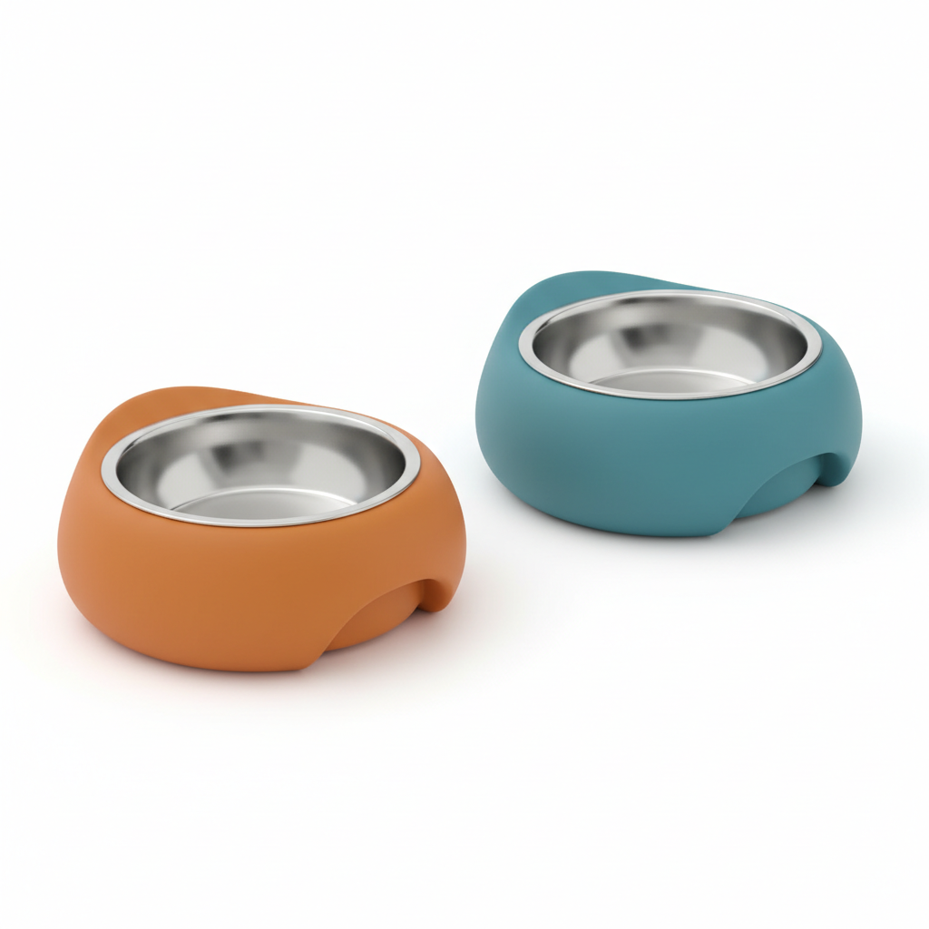 Stainless steel pet food bowl with colorful silicone base